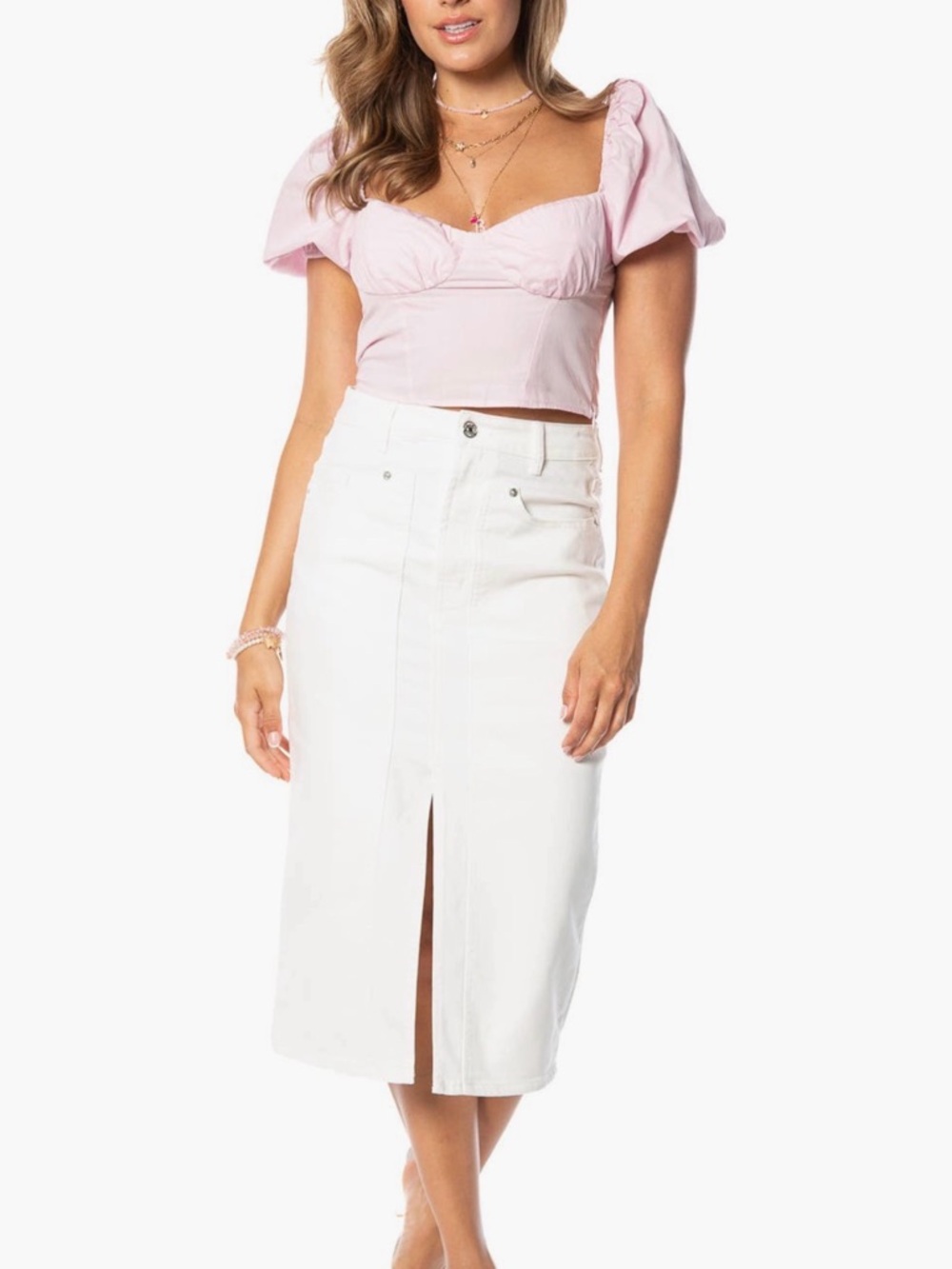 Juicy Couture White Midi Pencil Skirt with Front Center Slit